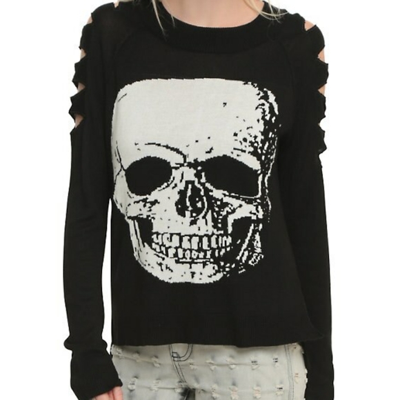 Jawbreaker Sweaters - Jawbreaker Slashed Distressed Skull Sweater